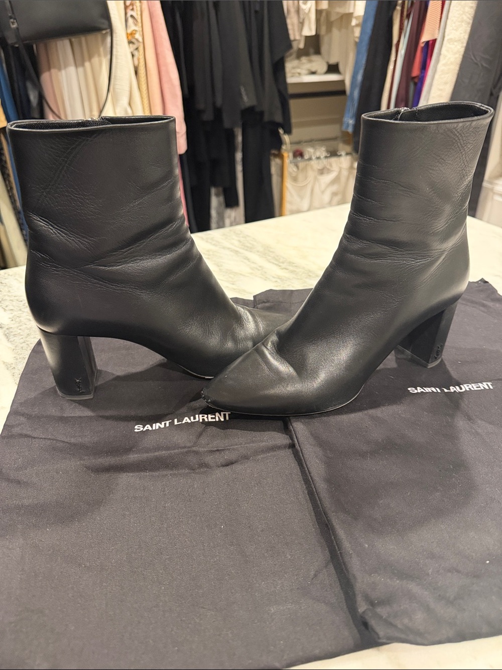 Saint Laurent Black Leather Pointed Ankle Boots
